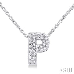 1/10 ctw Bubble Accent Initial 'P' Round Cut Diamond Fashion Pendant With Chain in 10K White Gold