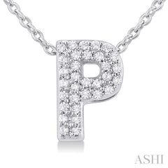 1/10 ctw Bubble Accent Initial 'P' Round Cut Diamond Fashion Pendant With Chain in 10K White Gold