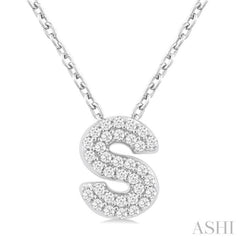 1/10 ctw Bubble Accent Initial 'S' Round Cut Diamond Fashion Pendant With Chain in 10K White Gold