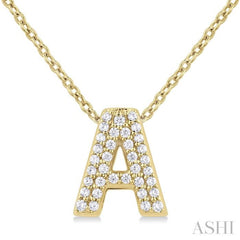 1/10 ctw Bubble Accent Initial 'A' Round Cut Diamond Fashion Pendant With Chain in 10K Yellow Gold
