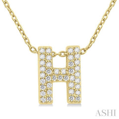 1/8 ctw Bubble Accent Initial 'H' Round Cut Diamond Fashion Pendant With Chain in 10K Yellow Gold