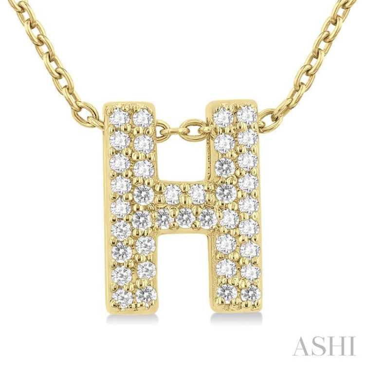 1/8 ctw Bubble Accent Initial 'H' Round Cut Diamond Fashion Pendant With Chain in 10K Yellow Gold