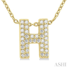 1/8 ctw Bubble Accent Initial 'H' Round Cut Diamond Fashion Pendant With Chain in 10K Yellow Gold