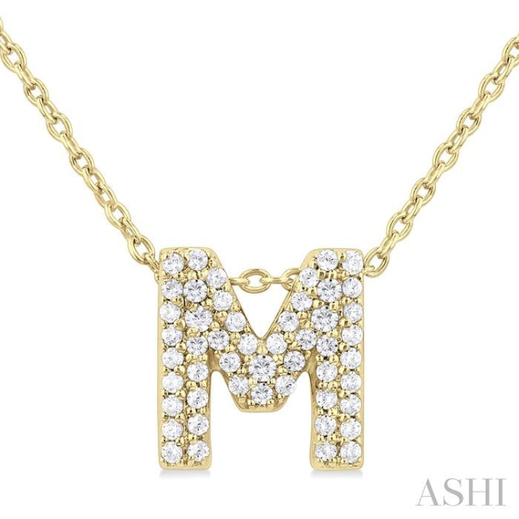 1/6 ctw Bubble Accent Initial 'M' Round Cut Diamond Fashion Pendant With Chain in 10K Yellow Gold