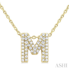 1/6 ctw Bubble Accent Initial 'M' Round Cut Diamond Fashion Pendant With Chain in 10K Yellow Gold