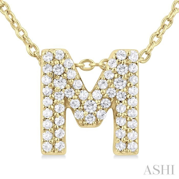 1/6 ctw Bubble Accent Initial 'M' Round Cut Diamond Fashion Pendant With Chain in 10K Yellow Gold
