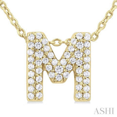 1/6 ctw Bubble Accent Initial 'M' Round Cut Diamond Fashion Pendant With Chain in 10K Yellow Gold