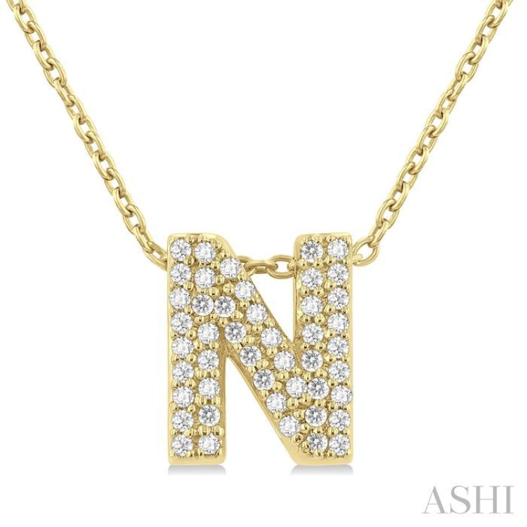 1/6 ctw Bubble Accent Initial 'B' Round Cut Diamond Fashion Pendant With Chain in 10K Yellow Gold