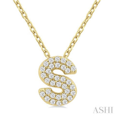 1/10 ctw Bubble Accent Initial 'S' Round Cut Diamond Fashion Pendant With Chain in 10K Yellow Gold