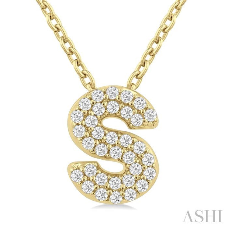 1/10 ctw Bubble Accent Initial 'S' Round Cut Diamond Fashion Pendant With Chain in 10K Yellow Gold