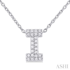 1/10 ctw Initial 'I' Round Cut Diamond Fashion Pendant With Chain in 10K White Gold