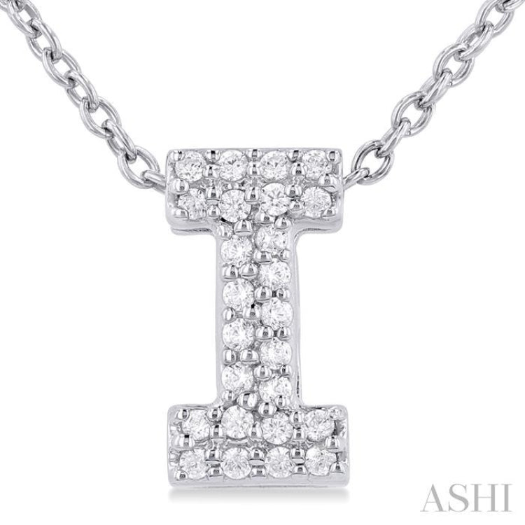 1/10 ctw Initial 'I' Round Cut Diamond Fashion Pendant With Chain in 10K White Gold
