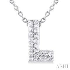1/20 ctw Initial 'L' Round Cut Diamond Fashion Pendant With Chain in 10K White Gold
