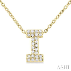 1/10 ctw Initial 'I' Round Cut Diamond Fashion Pendant With Chain in 10K Yellow Gold