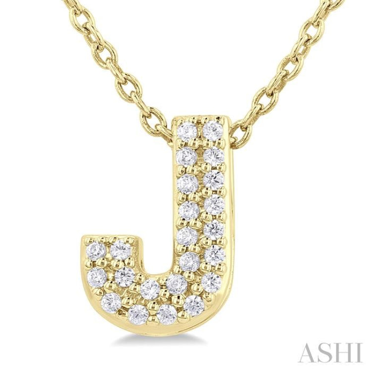 1/10 ctw Initial 'J' Round Cut Diamond Fashion Pendant With Chain in 10K Yellow Gold
