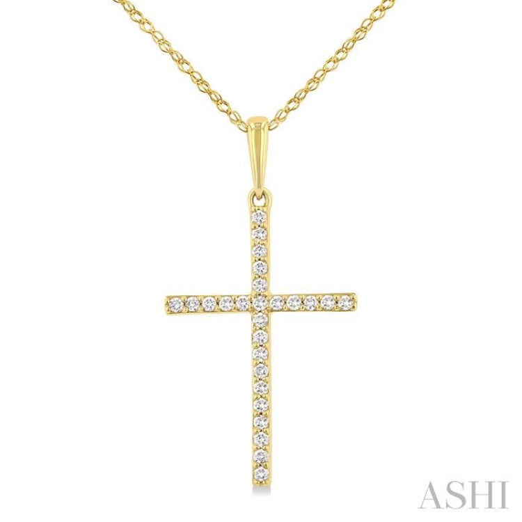 1/10 ctw Round Cut Diamond Petite Cross Fashion Pendant With Chain in 10K Yellow Gold