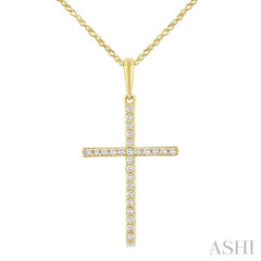 1/10 ctw Round Cut Diamond Petite Cross Fashion Pendant With Chain in 10K Yellow Gold