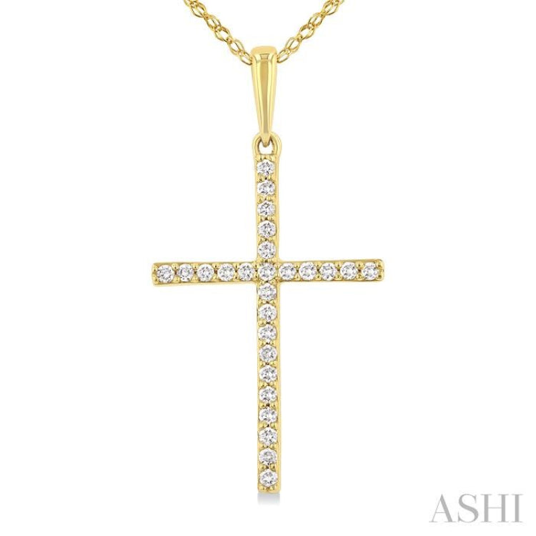 1/10 ctw Round Cut Diamond Petite Cross Fashion Pendant With Chain in 10K Yellow Gold
