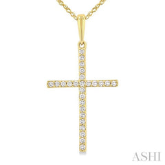 1/10 ctw Round Cut Diamond Petite Cross Fashion Pendant With Chain in 10K Yellow Gold