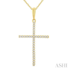 1/10 ctw Cross Round Cut Diamond Fashion Pendant With Chain in 10K Yellow Gold