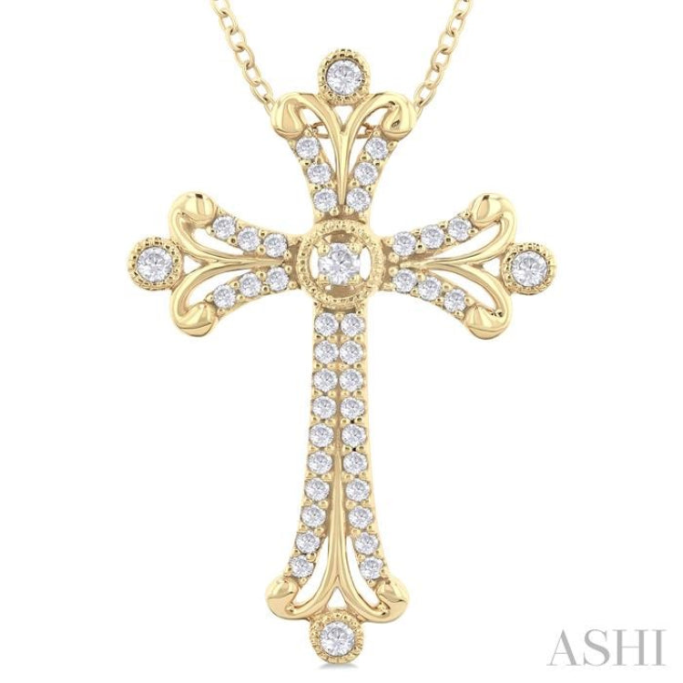 1/3 ctw Cross Round Cut Diamond Fashion Pendant With Chain in 14K Yellow Gold