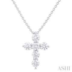 1/2 ctw Round Cut Diamond Christian Cross 6-Stone Fashion Pendant With Chain in 14K White Gold