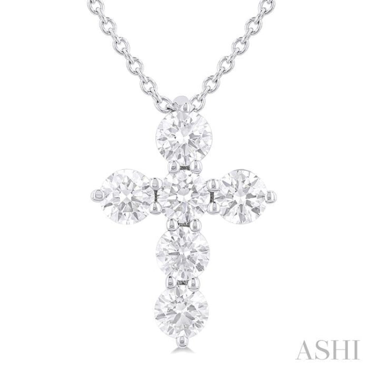 1/2 ctw Round Cut Diamond Christian Cross 6-Stone Fashion Pendant With Chain in 14K White Gold