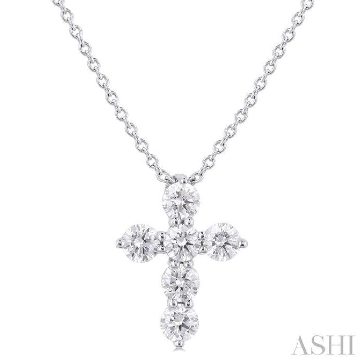 1/3 ctw Round Cut Diamond Christian Cross 6-Stone Fashion Pendant With Chain in 14K White Gold
