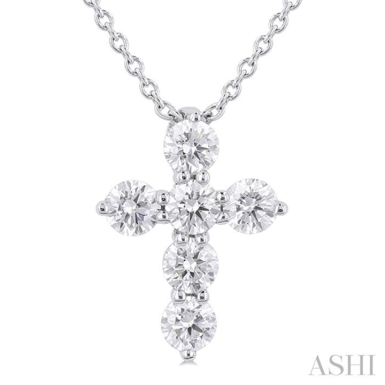 1/3 ctw Round Cut Diamond Christian Cross 6-Stone Fashion Pendant With Chain in 14K White Gold