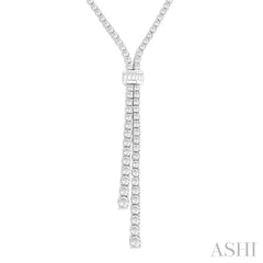 5 ctw Split Y-Shape Baguette and Round Cut Diamond Lariat Necklace in 14K White Gold