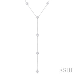 1 ctw Bezel Set Round Cut Diamond Y-Shape Lariat Station Necklace in 14K White Gold