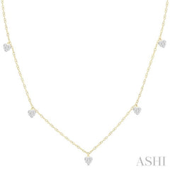 1/3 ctw Lovebright Heart Motif Round Cut Diamond Station Necklace in 14K Yellow Gold