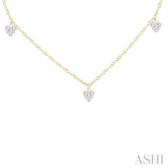 1/3 ctw Lovebright Heart Motif Round Cut Diamond Station Necklace in 14K Yellow Gold