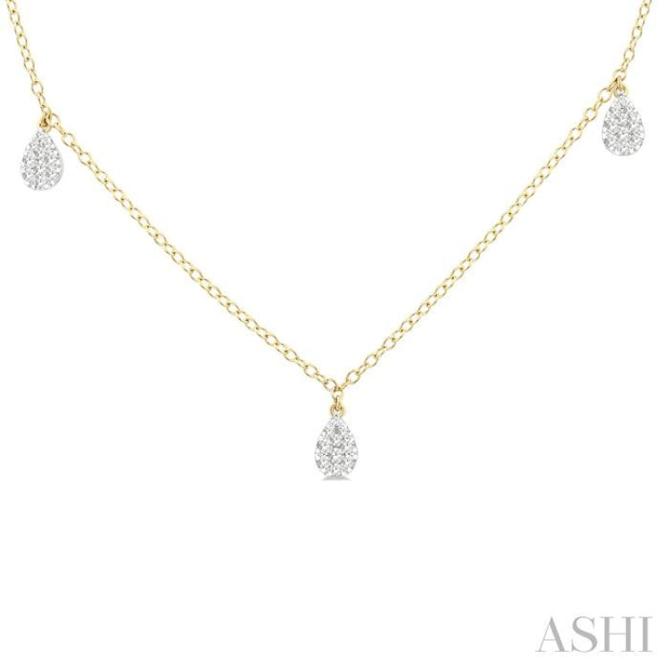 1/3 ctw Lovebright Pear Motif Round Cut Diamond Station Necklace in 14K Yellow Gold
