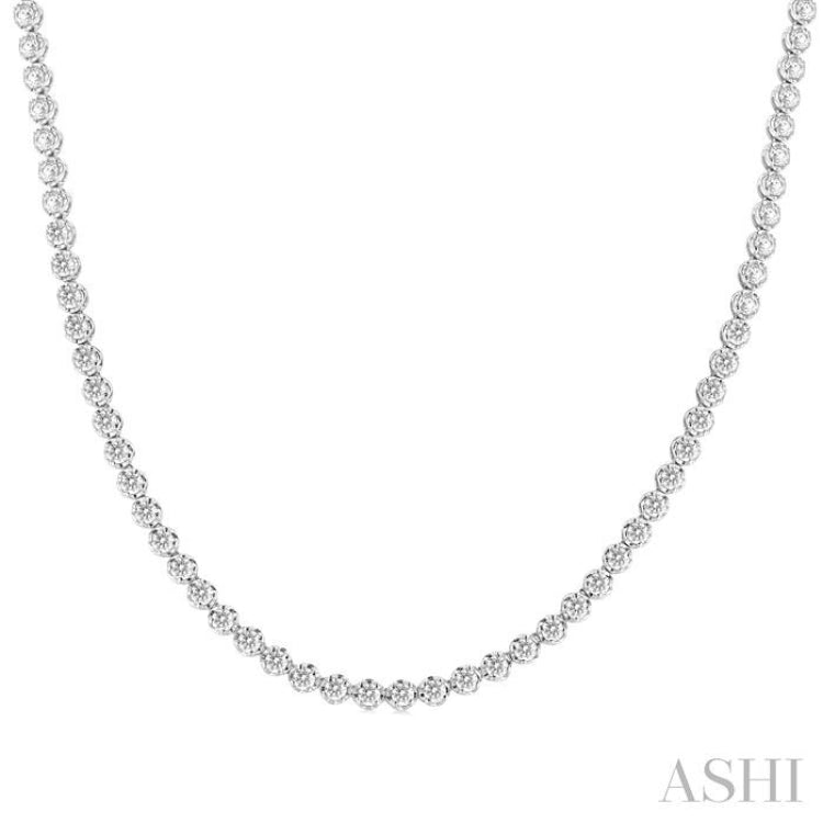 10 ctw Illusion Round Cut Diamond Eternity Tennis Necklace in 14K White Gold