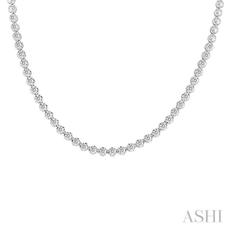 10 ctw Illusion Round Cut Diamond Eternity Tennis Necklace in 14K White Gold