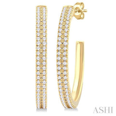 1/3 ctw Double Row Round Cut Diamond Fashion Half Hoop Earring in 10K Yellow Gold