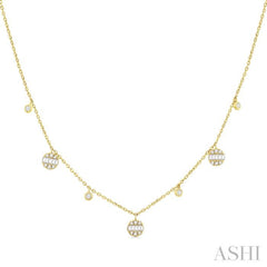 1/4 ctw Danglers Fusion Baguette and Round Cut Diamond Station Necklace in 10K Yellow Gold