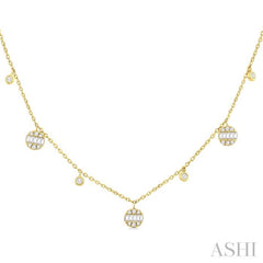 1/4 ctw Danglers Fusion Baguette and Round Cut Diamond Station Necklace in 10K Yellow Gold