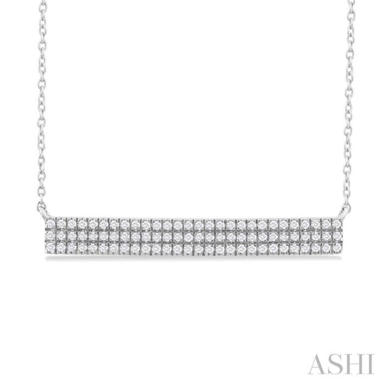 1/4 ctw Bar Triple Row Round Cut Diamond Necklace in 10K White Gold