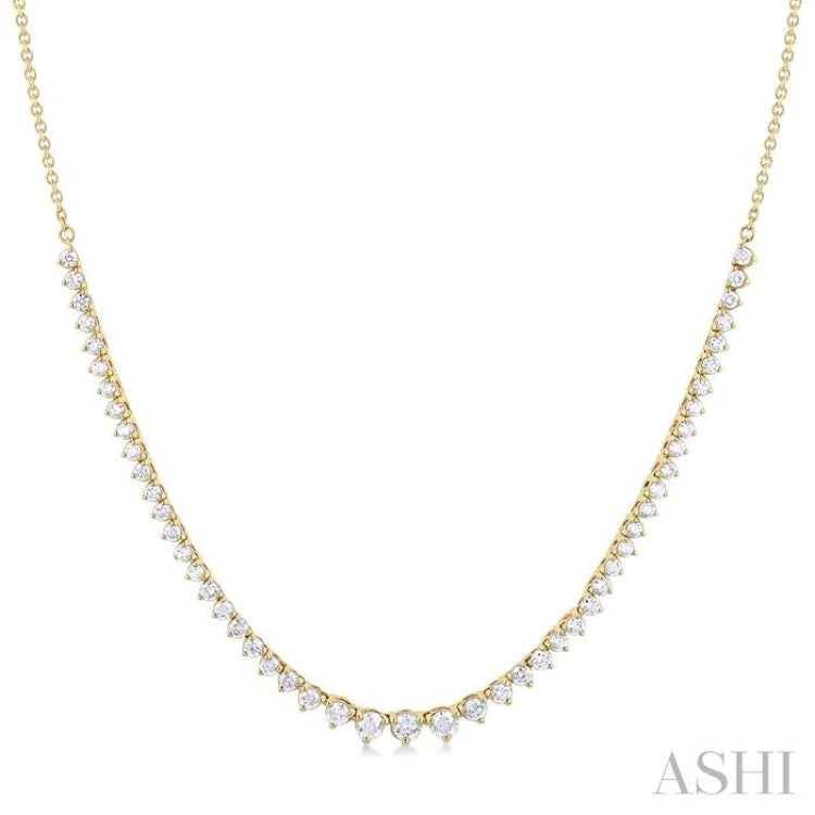 1 3/4 ctw Halfway Graduated Round Cut Diamond Riviera Necklace in 14K Yellow Gold
