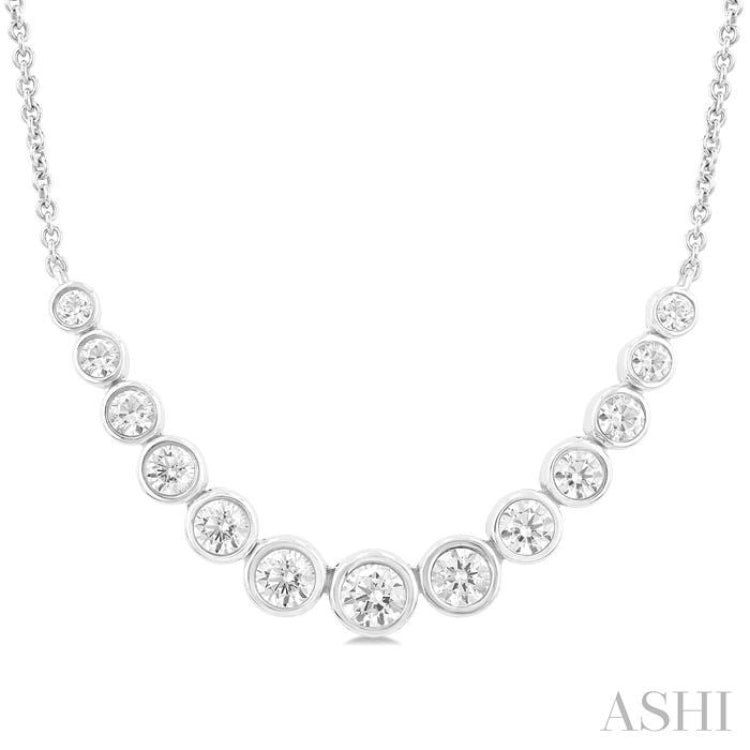 1 ctw Graduated Bezel Set Round Cut Diamond Smile Necklace in 14K White Gold
