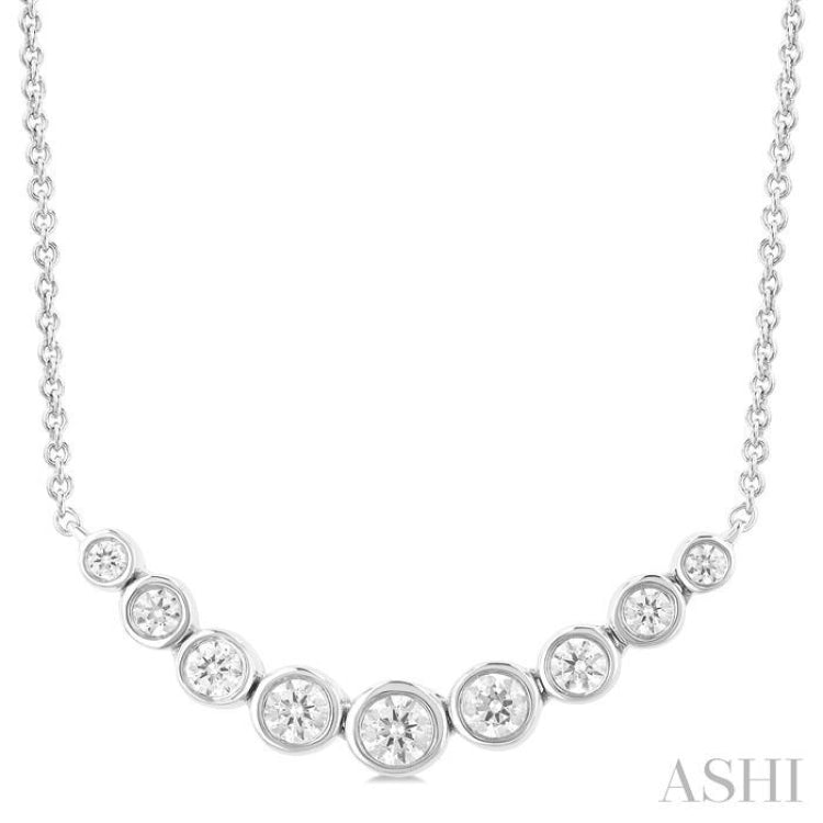 1/2 ctw Graduated Bezel Set Round Cut Diamond Smile Necklace in 14K White Gold