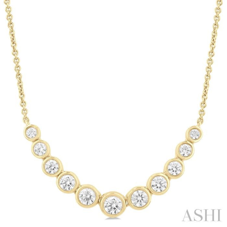 3/4 ctw Graduated Bezel Set Round Cut Diamond Smile Necklace in 14K Yellow Gold