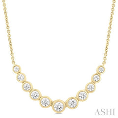 3/4 ctw Graduated Bezel Set Round Cut Diamond Smile Necklace in 14K Yellow Gold