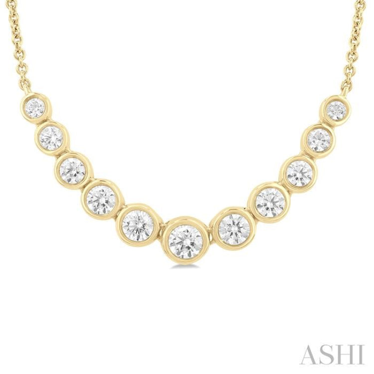 3/4 ctw Graduated Bezel Set Round Cut Diamond Smile Necklace in 14K Yellow Gold