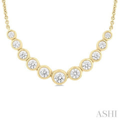 3/4 ctw Graduated Bezel Set Round Cut Diamond Smile Necklace in 14K Yellow Gold