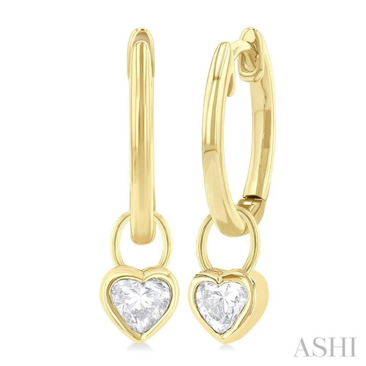 1/3 ctw Bezel Set Heart Cut Diamond Huggie Earrings in 14K Yellow Gold