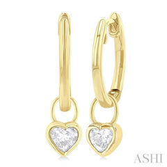 1/3 ctw Bezel Set Heart Cut Diamond Huggie Earrings in 14K Yellow Gold