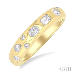 1/3 ctw Bezel Set Mixed Shape Diamond Cut Fashion Band in 14K Yellow Gold